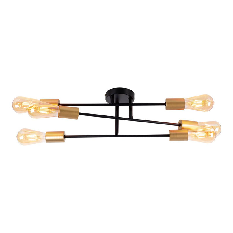 Plafondlicht "Modo" 6-flame gemaakt van metaal in zwart, versies goud, E27-aansluiting, plafondlamp voor woonkamer, eetkamer, keuken, gang, gang of kantoor met een Øvon 54,5 cm