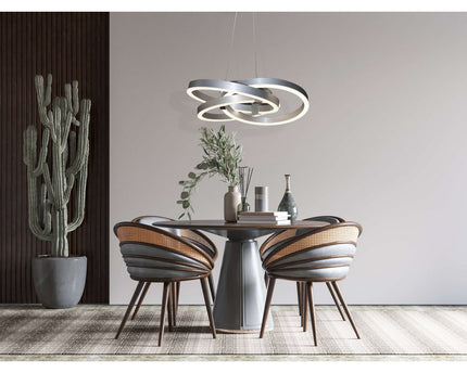 Smart Home LED hanglamp "Divora" Ø 58 cm, plafondlamp gemaakt van metaal, aluminium geborsteld en wit plastic, met veel functies, stevig gebouwd -in LED's, verlichting voor woonkamer, eetkamer kantoor of gang