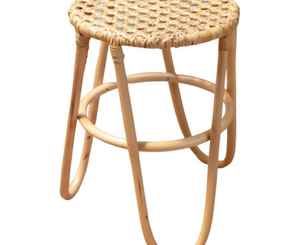 Rotan Kruk KOLAKA Naturel Ø35 cm met Geweven Zitvlak | Kleine ronde kruk met drie poten