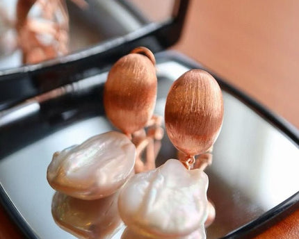 Rose Gold zeemeermin barokke parel drop oorbellen