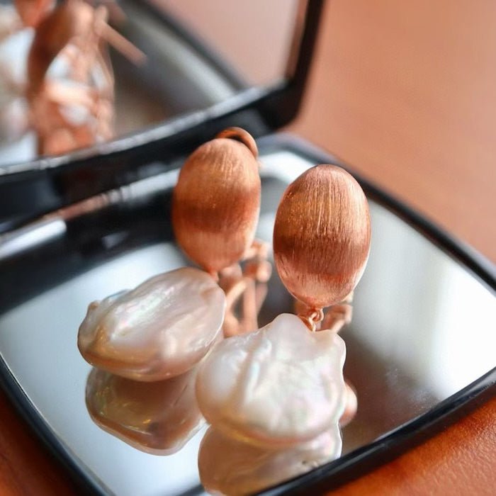 Rose Gold zeemeermin barokke parel drop oorbellen