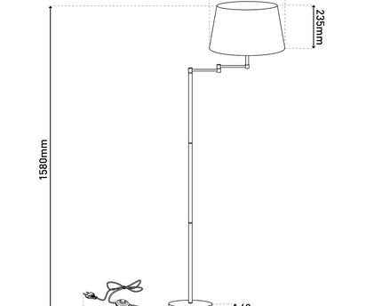 Staande lamp "Bologna" Hoogte 158 cm gemaakt van metaal in Matt Brass, Beier TextalsPreu, E27