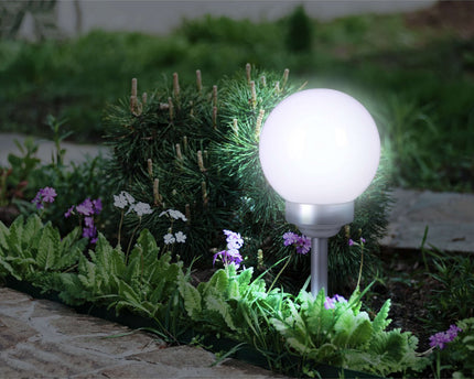 Led Buiten Spherical Spit "Ball" D: 25 cm, plastic aarde spies, wit, met geïntegreerde LED