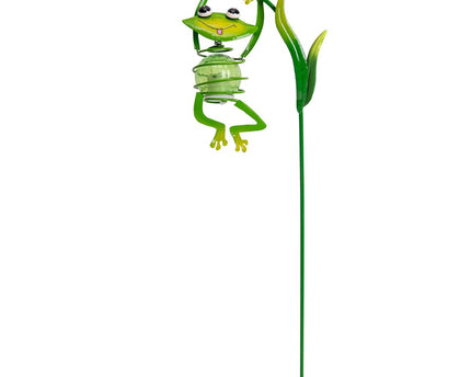 2 Set Solar-Deco Hanglight "Frosch" ca. 20 en 66 cm hoog, gemaakt van geschilderd. Dawn Sensor;