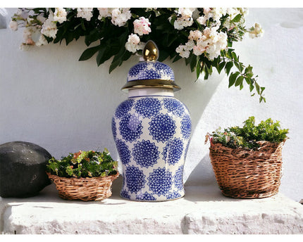 Dahlia blauwe en witte porselein gemberpot