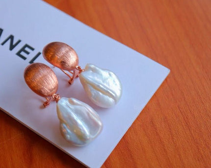 Rose Gold zeemeermin barokke parel drop oorbellen