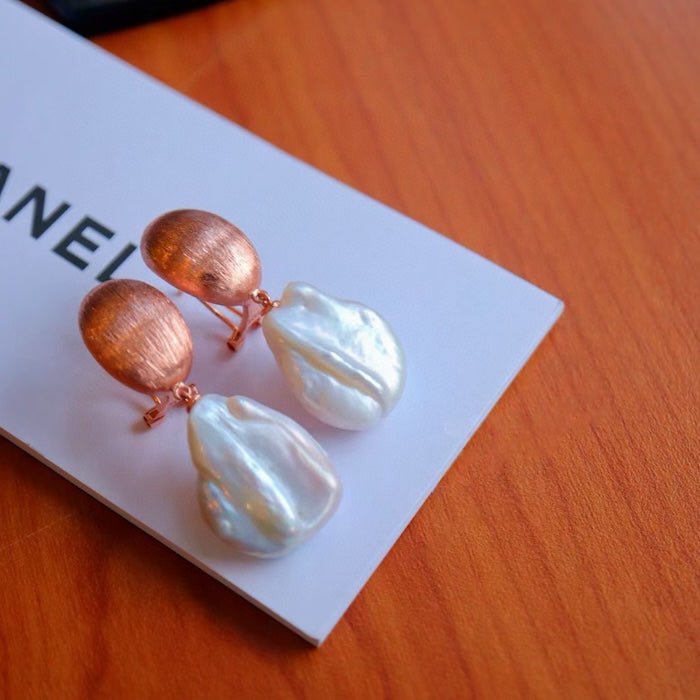 Rose Gold zeemeermin barokke parel drop oorbellen