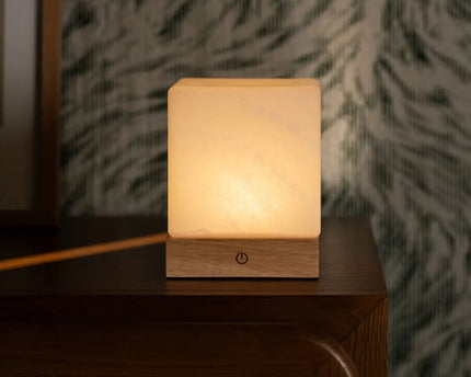 YCE lichtbruine draadloze houten lamp met bevroren glas-oplaadbare, dimbare, 100-uur batterij