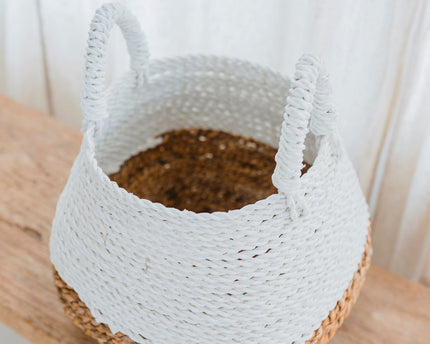 Geweven opbergmand wit – Boho decoratieve mand – vierkante wasmand – plankmand gemaakt van bananenvezel MAJALENGKA wit (3 maten)