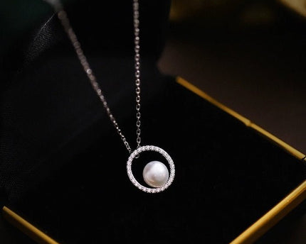 Sprankelende cirkel parel sieraden set-ketting en oorbellen
