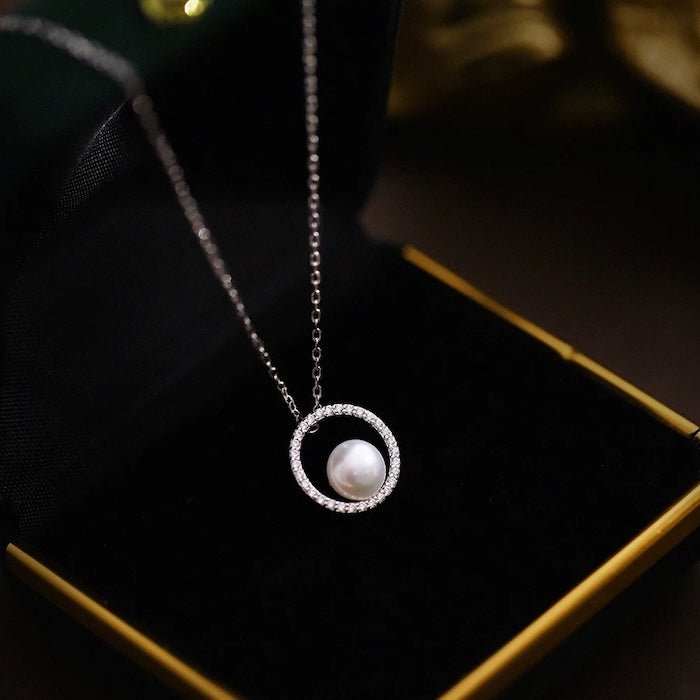 Sprankelende cirkel parel sieraden set-ketting en oorbellen