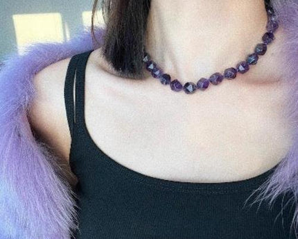 Paarse amethist gefacetteerde kralen choker