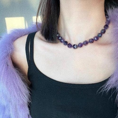 Paarse amethist gefacetteerde kralen choker