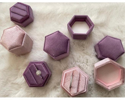 Zeshoek Velvet Wedding Ring Box-Pinky kleuren