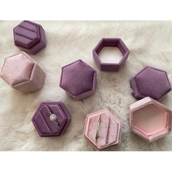 Zeshoek Velvet Wedding Ring Box-Pinky kleuren