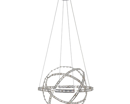 LED -hanglamp "Cosmos" metaal en plastic in chroom, Ø60 cm, met stevig ingebouwde LED's, verlichting voor woonkamer, eetkamer of kantoor.