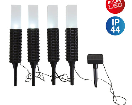 4 Set LED Outdoor Spike, voor buiten, plastic aarde spit in zwart, geïntegreerd LED