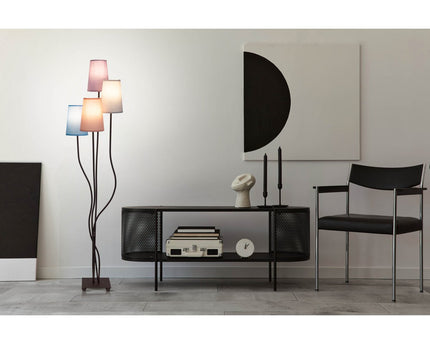 Textiel staande lamp 4-flame "boho" kleurrijke, vloerlamp met kleurrijke paraplu's, met E14-aansluiting, voor eetkamer, woonkamer, gang of kantoor, 140 cm hoog
