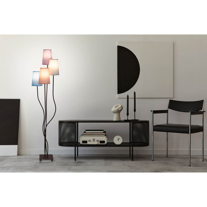Textiel staande lamp 4-flame "boho" kleurrijke, vloerlamp met kleurrijke paraplu's, met E14-aansluiting, voor eetkamer, woonkamer, gang of kantoor, 140 cm hoog