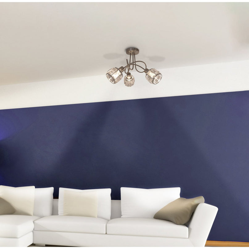 LED-vlek "Josefa" met 3 zitplaatsen, metalen plafondlamp en glas in roestvrijstalen look, met E14-versie Filamentlampen inbegrepen, voor woonkamer, eetkamer, gang of gang 38 x 24 cm