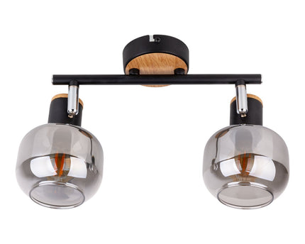 2 Spot plafondlamp "fumoso", metalen plafondlamp en rookglas in zwart en natuur, met E14 -aansluiting, voor eetkamer, woonkamer, gang of kantoor, 40 x 20 cm