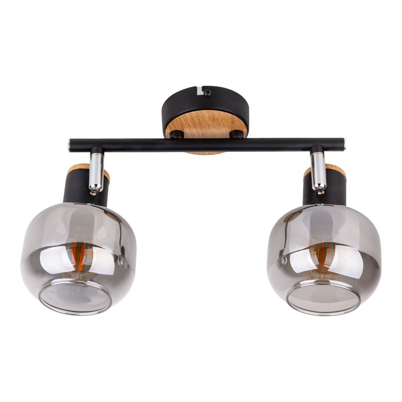 2 Spot plafondlamp "fumoso", metalen plafondlamp en rookglas in zwart en natuur, met E14 -aansluiting, voor eetkamer, woonkamer, gang of kantoor, 40 x 20 cm