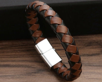 Leerachtige gevlochten herenarmband