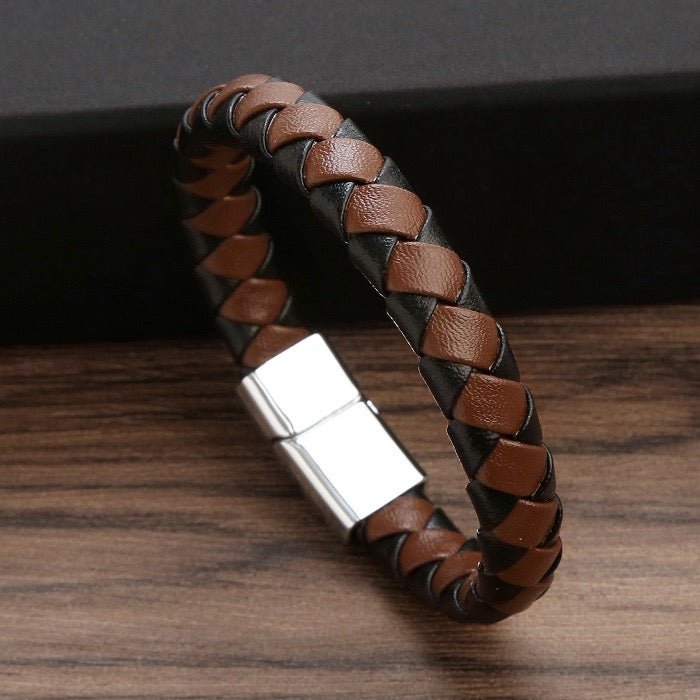 Leerachtige gevlochten herenarmband