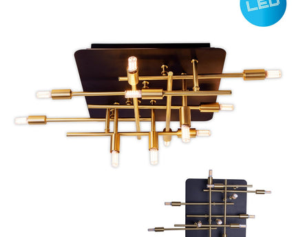 LED -plafondlamp "Ancona" met achtergrondverlichting gemaakt van metaal in zwart en messing, G9 -versies, lamp voor woonkamer, eetkamer, gang en kantoor, ca.