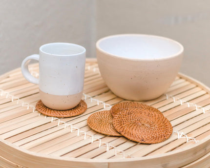 Ronde rotan onderzetters set van 4 of 8 handgemaakte TIBU
