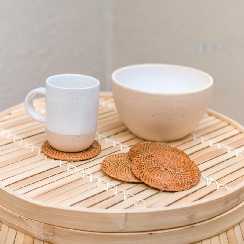 Ronde rotan onderzetters set van 4 of 8 handgemaakte TIBU