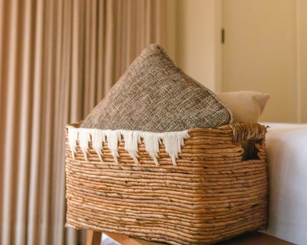 Opbergmand met katoendecor PISANG Decoratieve mand handgeweven van bananenvezel