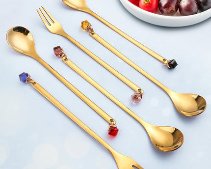 Gouden lepels met multi -gecolarde diamanten - set van 6