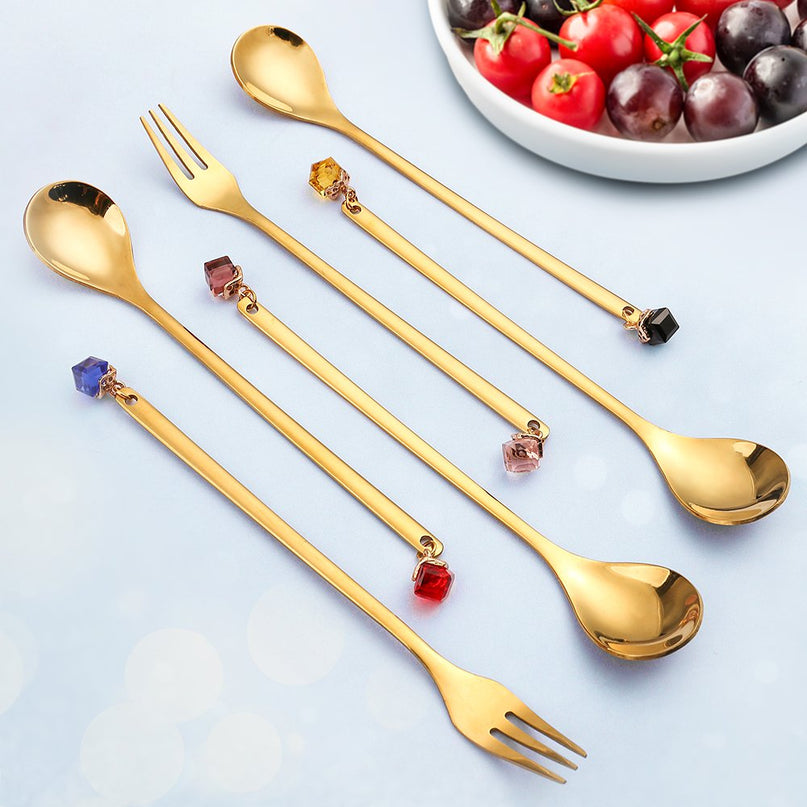 Gouden lepels met multi -gecolarde diamanten - set van 6