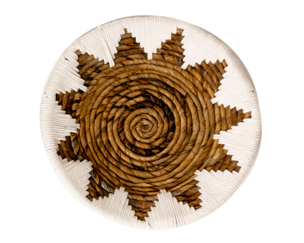 Ronde Boho Wandmand – Geweven Wanddecoratie – Decoratieve Schaal – Geweven Wandbord met Geborduurd Sterpatroon ADARI (2 maten, Ø30/40 cm)