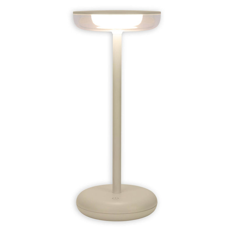 Noteloze tabletlicht "Pasi" voor buiten en binnen, gemaakt van metaal en plastic in beige, dimable, met aanraking en geheugenfunctie, ca. 26 cm hoog
