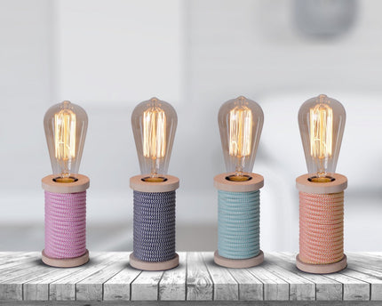 Tafellamp max. 12 cm hoog, decoratieve tafellamp gemaakt van metaal en plastic en textielmateriaal in roze wit, E27 -aansluiting, tafellamp voor eetkamer, keuken, kinderkamer, gang