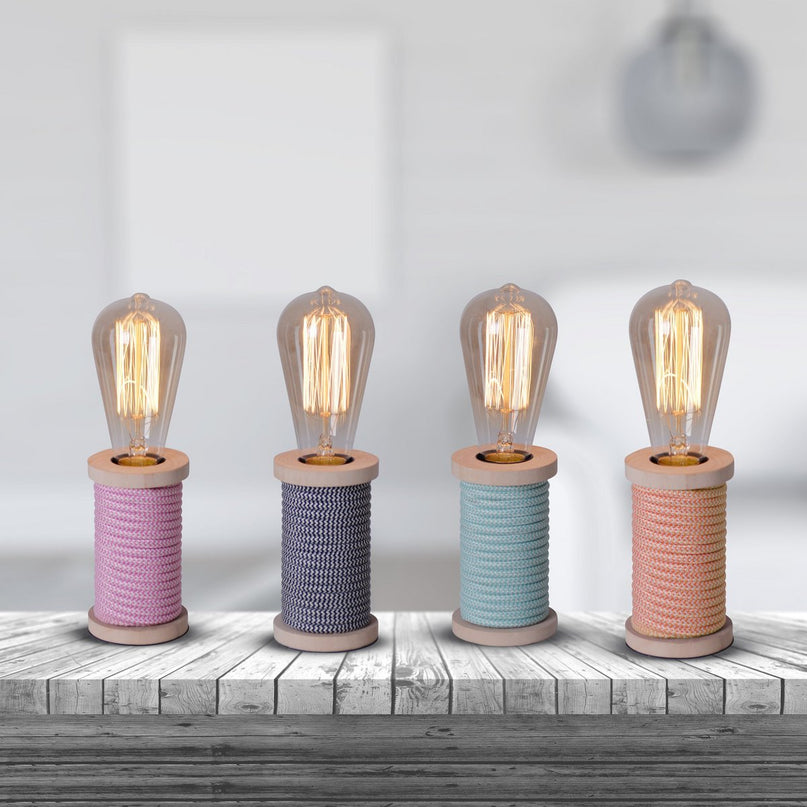 Tafellamp max. 12 cm hoog, decoratieve tafellamp gemaakt van metaal en plastic en textielmateriaal in roze wit, E27 -aansluiting, tafellamp voor eetkamer, keuken, kinderkamer, gang