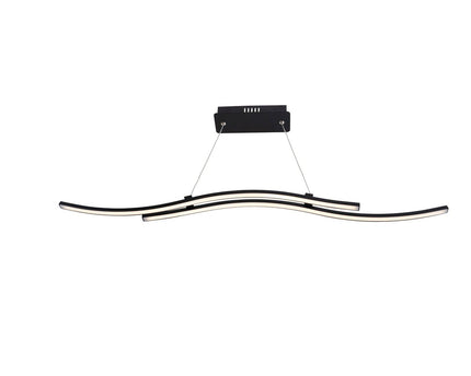 LED hanglamp "onda", hanglamp gemaakt van metaal en plastic in zwart, met stevig ingebouwde LED's, verlichting voor woonkamer, eetkamer of kantoor, 96 cm lang