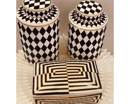 Moderne huisdecoratie opbergdoos met zwart-wit gouden rand
