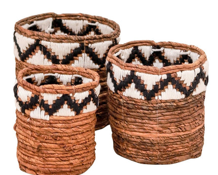 Kleine Mand Rond voor Planten of als Opbergmand | Geweven Boho Mand SADARA met Macrame Patroon