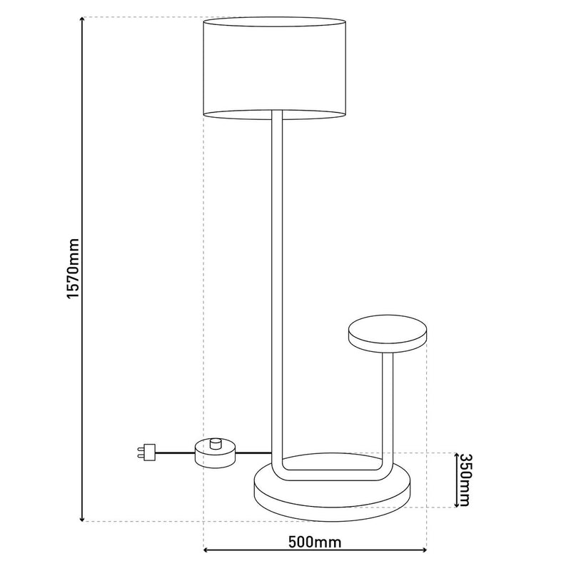 Staande lamp met geïntegreerde "tordis" -tafel gemaakt van zwart metaal en natuurlijk wit textielmateriaal, 157 cm hoog, E27