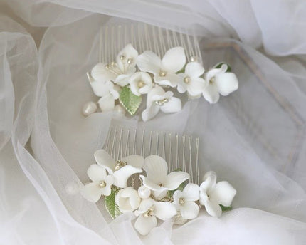 Keramische bloemen bruids haarspeld-groen blad