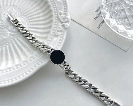 Sterling zilveren Cubaanse kettingarmband - zwarte onyx