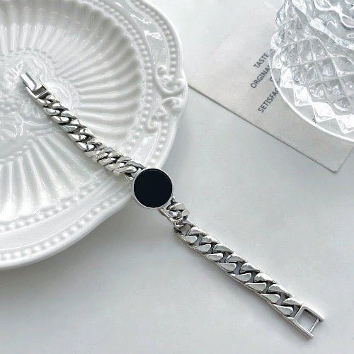 Sterling zilveren Cubaanse kettingarmband - zwarte onyx