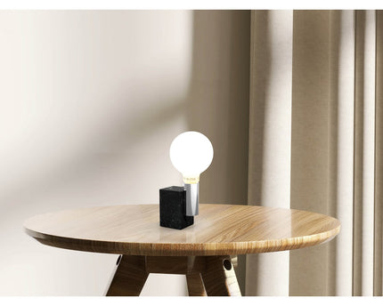 Marmeren lamp "Gemma" 16 cm hoog, gemaakt van marmer en roestvrijstalen metaal, E27-aansluiting, verlichting voor eetkamer, woonkamer, gang of kantoor