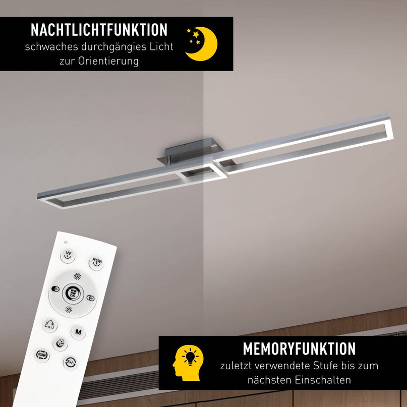 LED CCT-plafondlamp + RGB-backlight "Bantry" met veel functies, 115 cm lang, inclusief afstandsbediening
