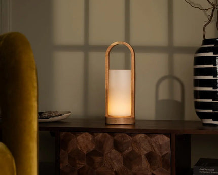 Evie Lichtbruine Oplaadbare Houten Tafellamp – Dimbaar & Snoerloos
