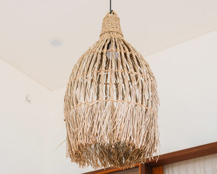 Plafondlamp van zeegras – Boho lampenkap hanglamp – natuurlijke hanglamp – grote trechtervormige zeegras lampenkap LAMPUNG (Ø 40 cm)
