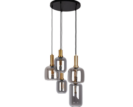 5 hanglamp "fumo", hanglamp gemaakt van metaal en glas in zwart, met E14 -aansluiting, voor eetkamer, woonkamer, gang of kantoor, hangende lamp Ø ca.